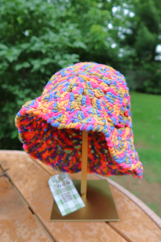 Multicolor Recycled Yarn Crochet Bucket Hat