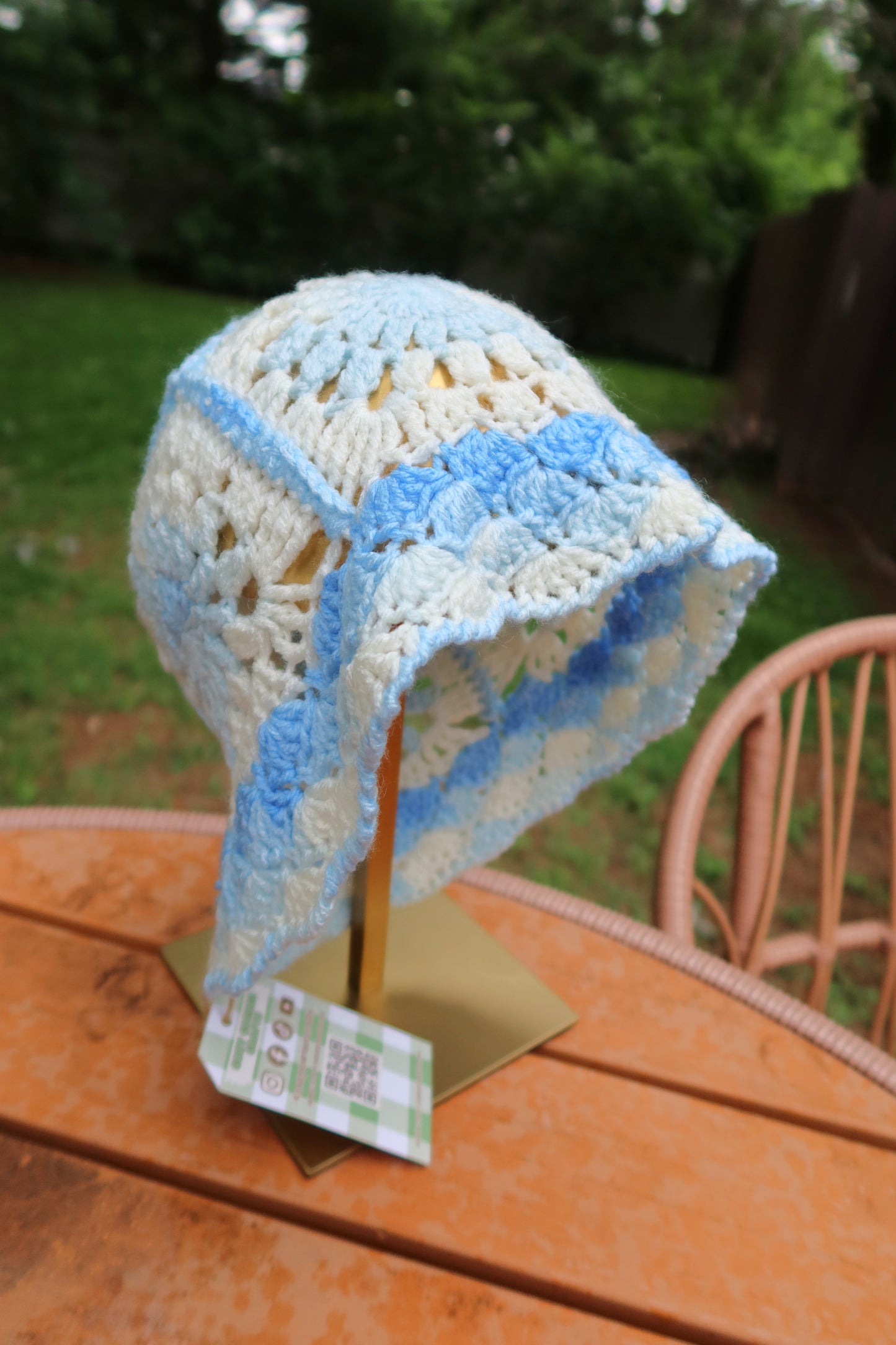 Blue & White Crochet Bucket Hat