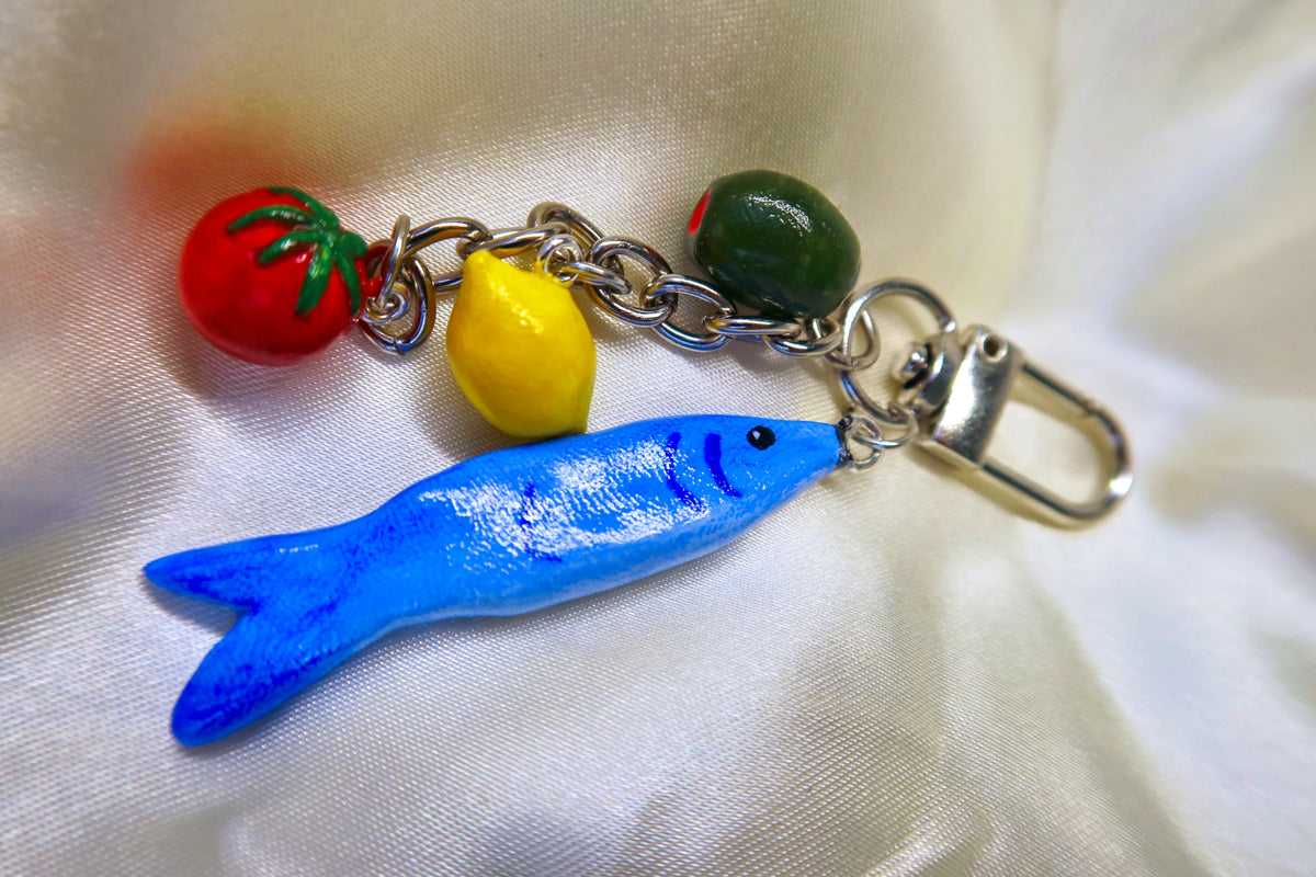 Sardine Bag Charm/Keychain - Hand Sculpted & Painted