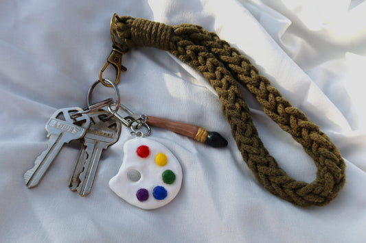 Paintbrush and Palette Bag Charm/Keychain - Hand Sculpted & Painted
