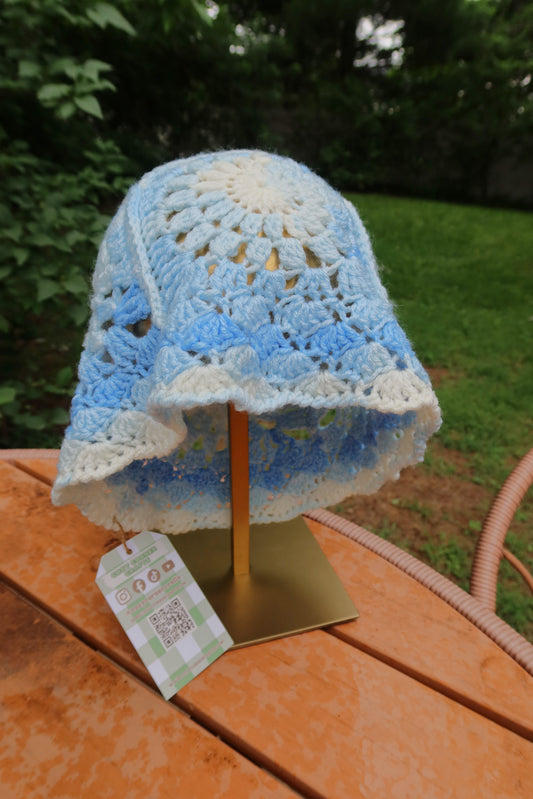 Blue & White Crochet Bucket Hat