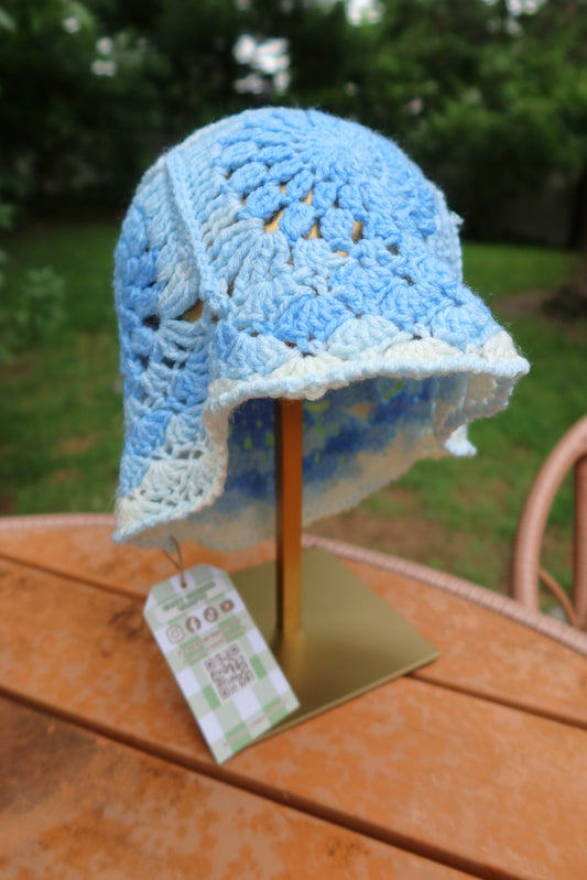 Blue & White Crochet Bucket Hat