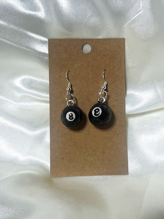 8 Ball Earrings - Hand Sculpted & Painted