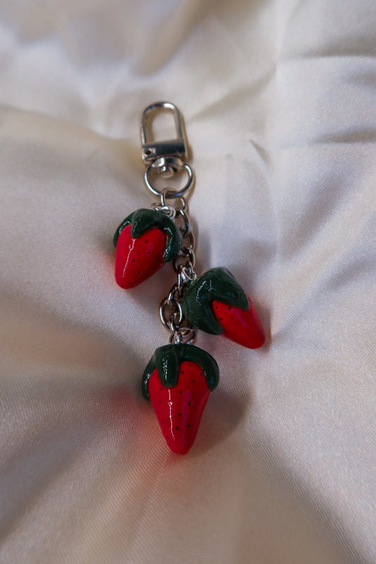 Strawberry Bag Charm/Keychain - Hand Sculpted & Painted