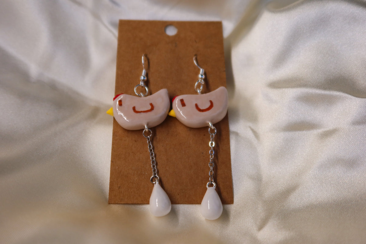 Chicken Earrings - Hand Sculpted & Painted