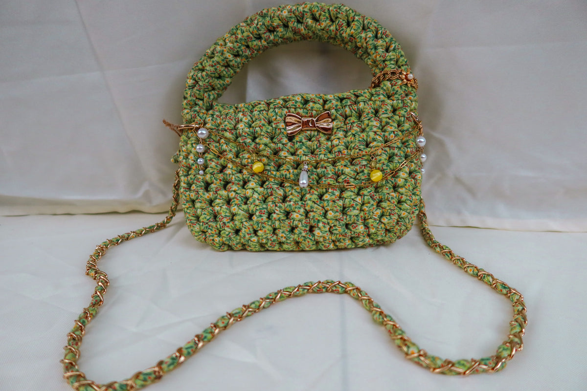 Spring Blooms - Crochet Handbag with zipper & lining